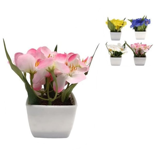 12PZ PIANTINA FIORI DI CAMPO ARTIFICIALE CON VASO BIANCO QUADRATO 659236