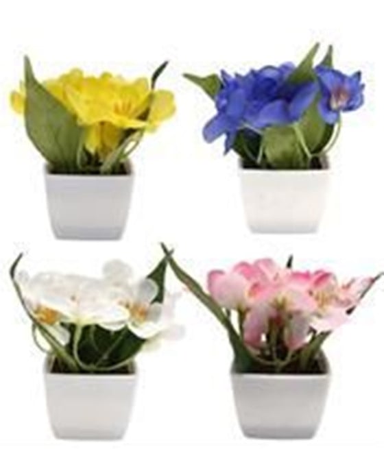 12PZ PIANTINA FIORI DI CAMPO ARTIFICIALE CON VASO BIANCO QUADRATO 659236