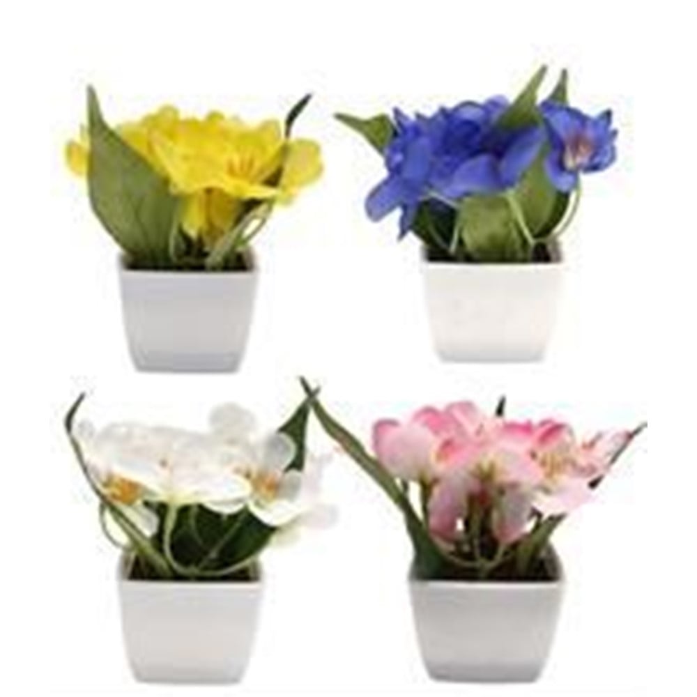 12PZ PIANTINA FIORI DI CAMPO ARTIFICIALE CON VASO BIANCO QUADRATO 659236