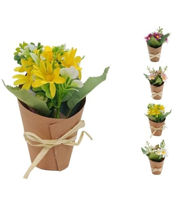 12PZ BOUQUET FIORI FINTI PIANTINA MARGHERITE CARTONCINO FIOCCO 656839