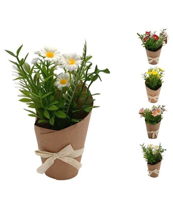 12PZ BOUQUET FIORI FINTI PIANTINA MARGHERITE CARTONCINO FIOCCO 656815