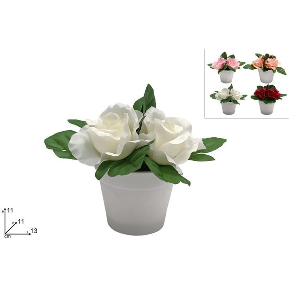 SET 12 PZ PIANTINA DI ROSE ARTIFICIALE CON VASO ROTONDO BIANCO 659298