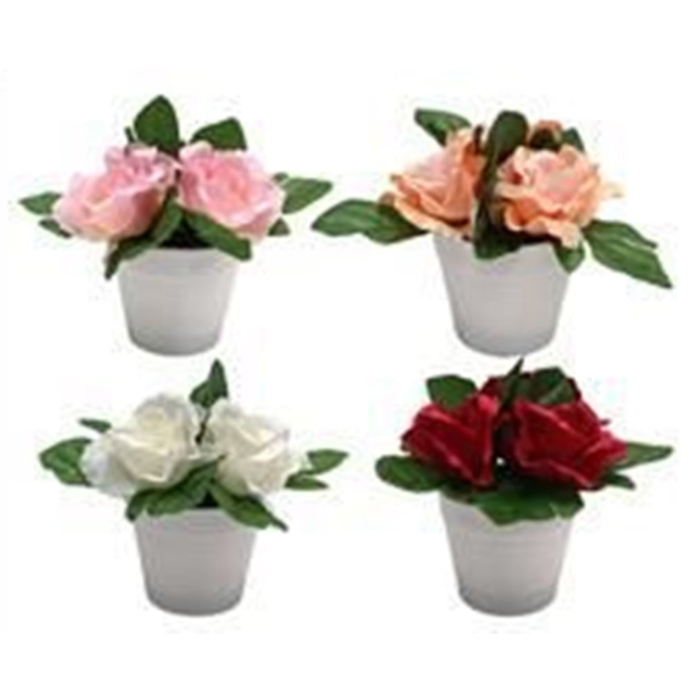 SET 12 PZ PIANTINA DI ROSE ARTIFICIALE CON VASO ROTONDO BIANCO 659298
