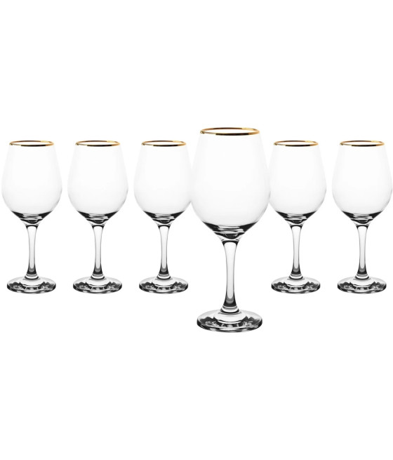 SET 6 CALICI VINO IN VETRO TRASPARENTE CON BORDO SUPERIORE ORO 36,5CL