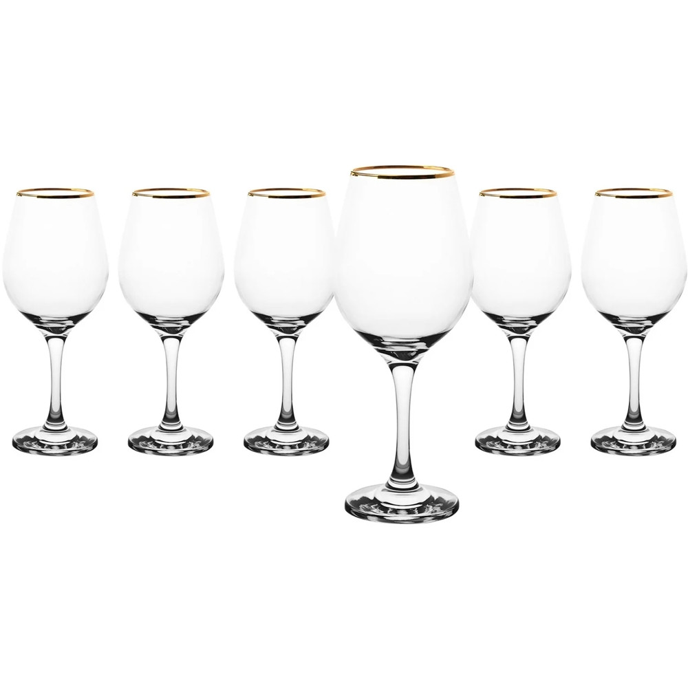 SET 6 CALICI VINO IN VETRO TRASPARENTE CON BORDO SUPERIORE ORO 36,5CL
