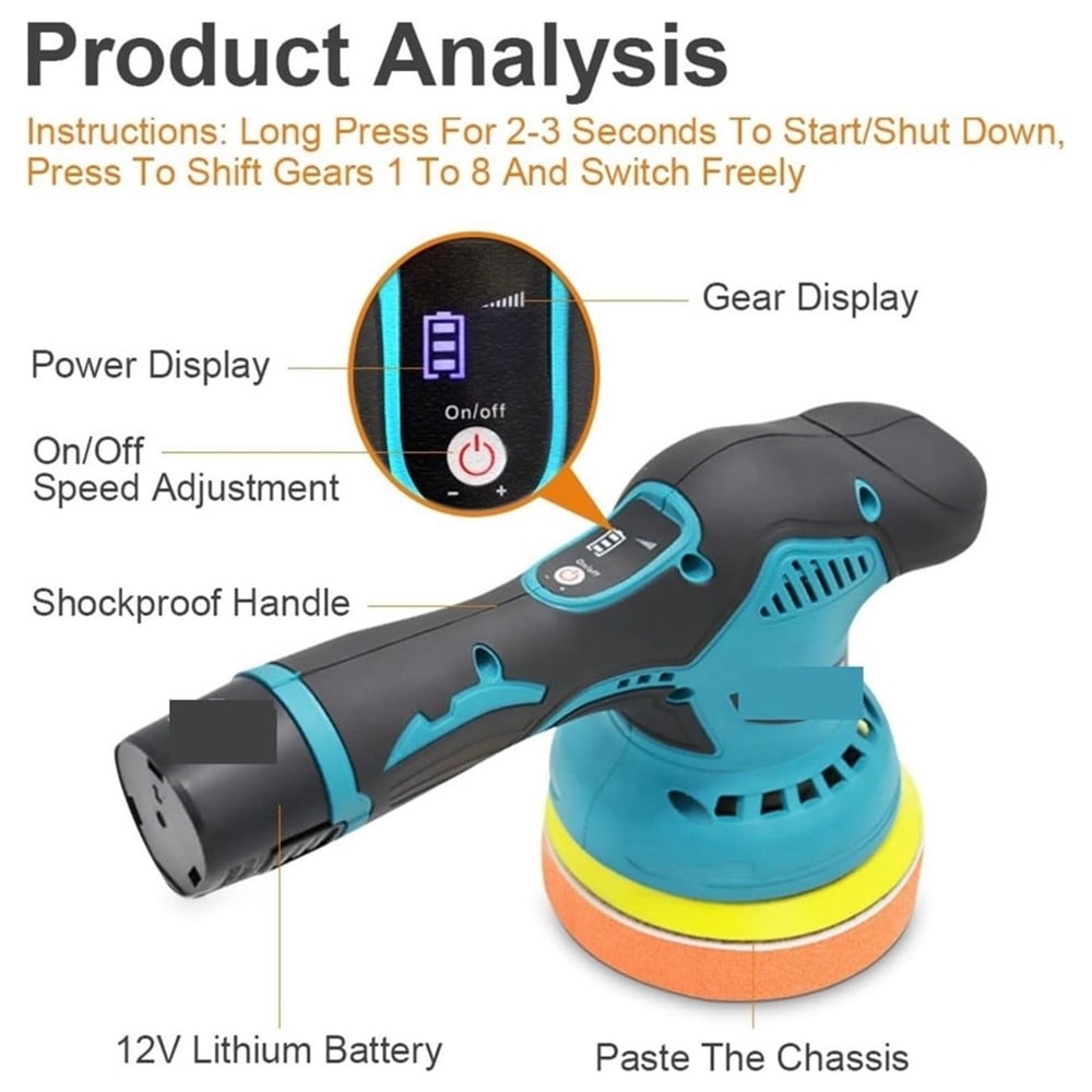 LUCIDATRICE ROTORBITALE 2 BATTERIE 12 V 2000 MAH LEVIGATRICE PER AUTO