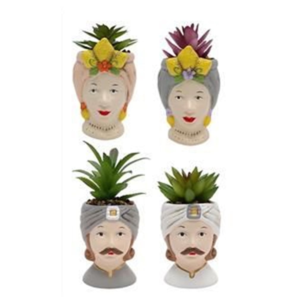 SET 12PZ VASO DI FIORI FORMA DI TESTA MORO PIANTA GRASSA 14 CM 660553