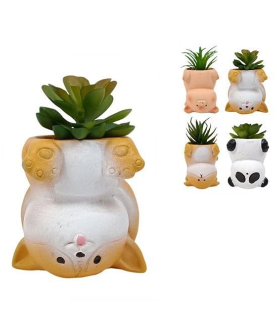 12PZ VASO PORTAFIORI FORMA ANIMALETTO CAPOVOLTO PIANTA GRASSA 660935