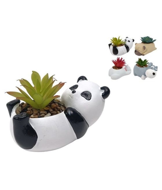12PZ VASO PORTAFIORI FORMA ANIMALETTO SDRAIATO CON PIANTA GRASSA 660959