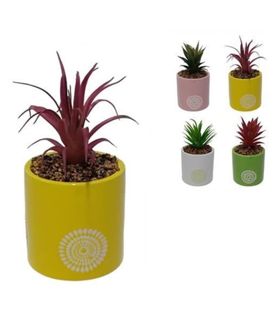 VASO TONDO DECORO GEOMETRICO FLOREALE CERAMICA PIANTINA GRASSA 619384