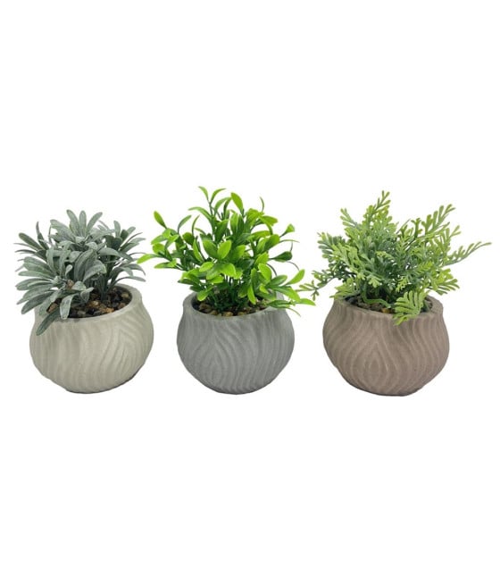 SET 6PZ PIANTA VERDE FINTA CON VASO IN CERAMICA TRAMA ONDULATA 157961