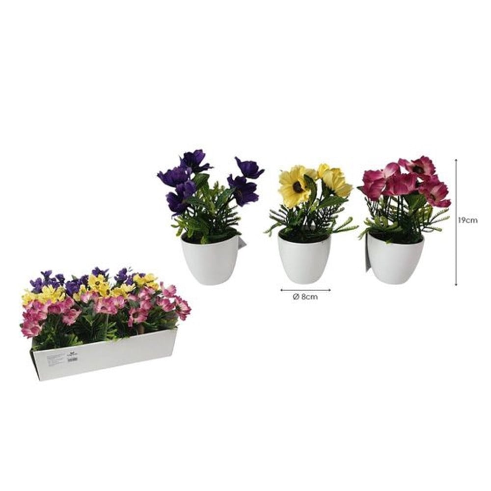 12PZ MINI PIANTA FIORI ARTIFICIALE CON VASO IN PP BIANCO Ø8X19CM 241244