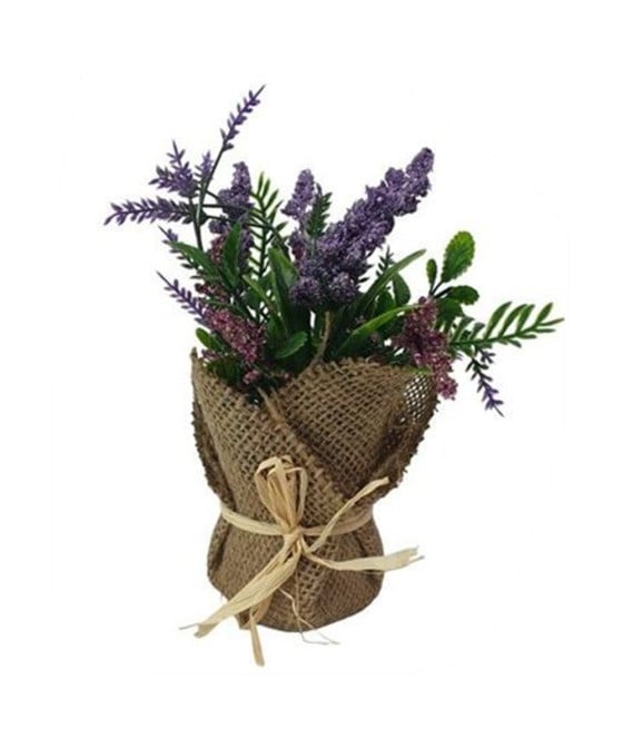12PZ PIANTA ARTIFICIALE CON SACCO JUTA FIOCCO DECORATIVO Ø8X20CM 241245