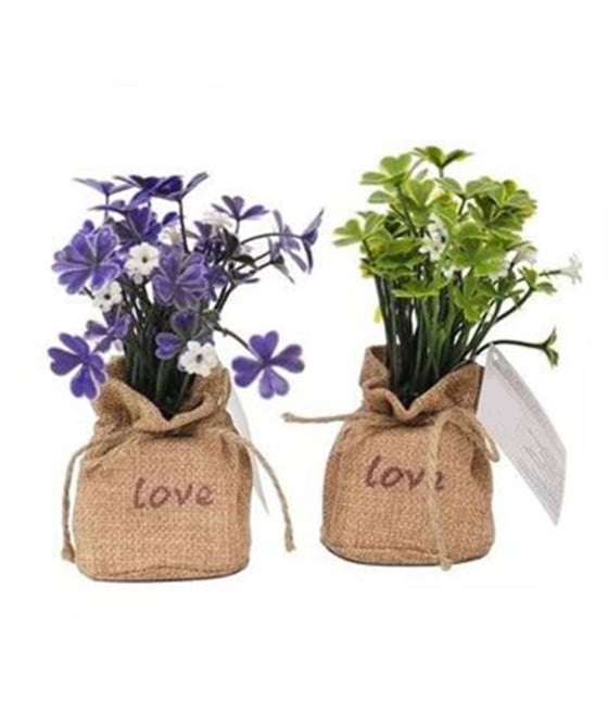 12PZ PIANTA ARTIFICIALE CON VASO SACCO IN JUTA SCRITTA "LOVE" 221406