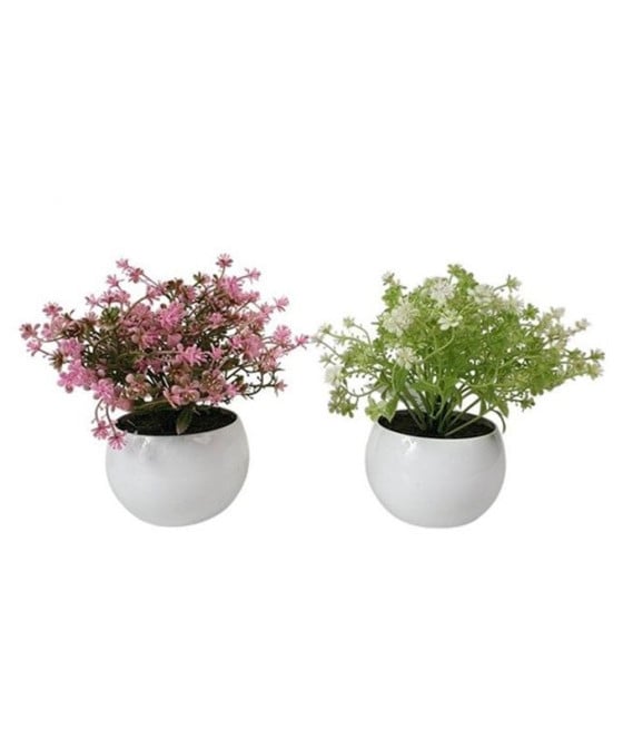 12PZ MINI PIANTA FIORI ARTIFICIALE CON VASO PP SFERICO Ø8X17CM 241247