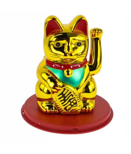 GATTO PORTAFORTUNA SOLARE DORATO MANEKI NEKO CHE FA CENNO SALUTA 73771
