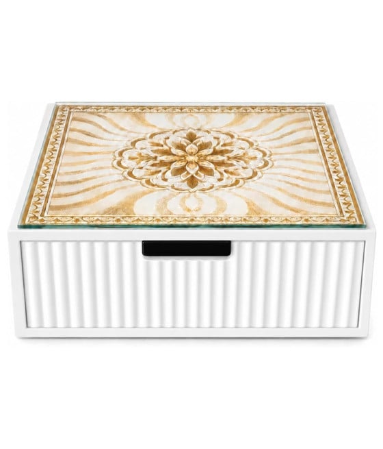 ORGANIZER PORTA CAPSULE CIALDE BIANCO TOP VETRO MAIOLICA ORO DIVISORI