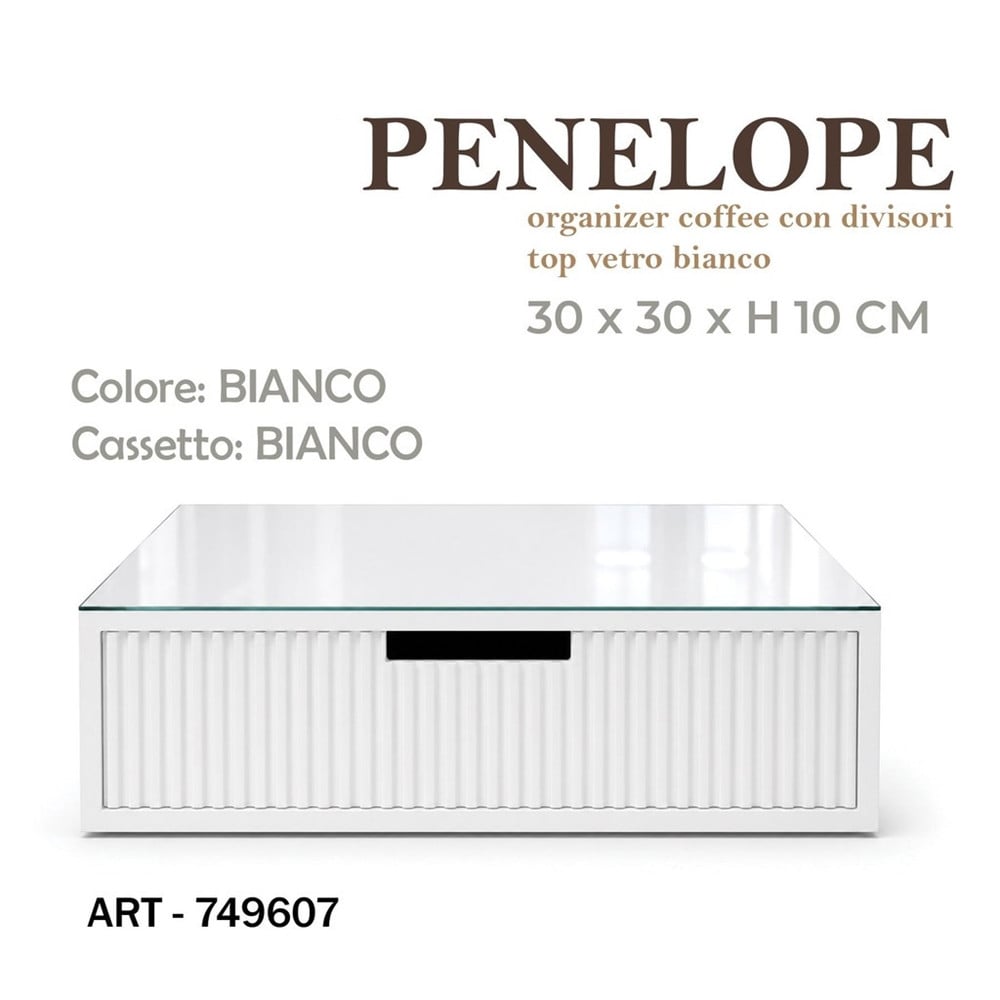 ORGANIZER PORTA CAPSULE CIALDE BIANCO TOP VETRO BIANCO DIVISORI 749607