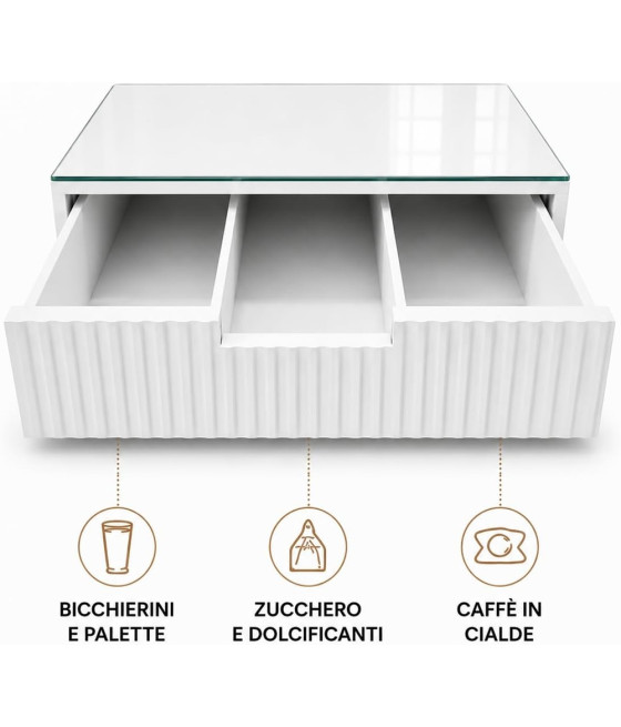 ORGANIZER PORTA CAPSULE CIALDE BIANCO TOP VETRO BIANCO DIVISORI 749607