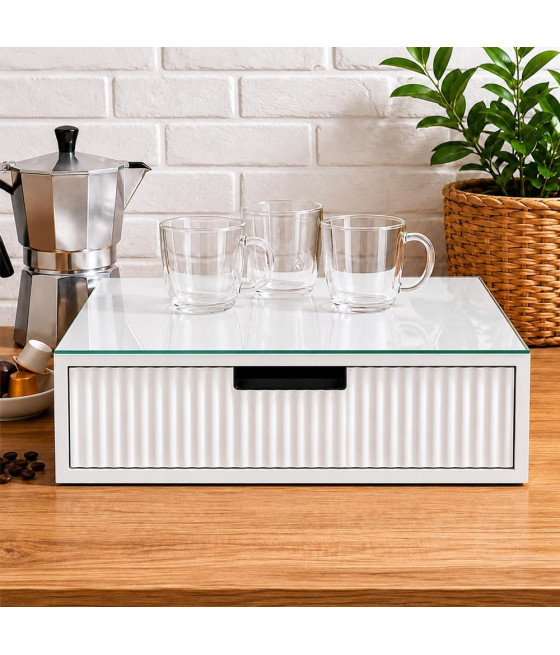 ORGANIZER PORTA CAPSULE CIALDE BIANCO TOP VETRO BIANCO DIVISORI 749607