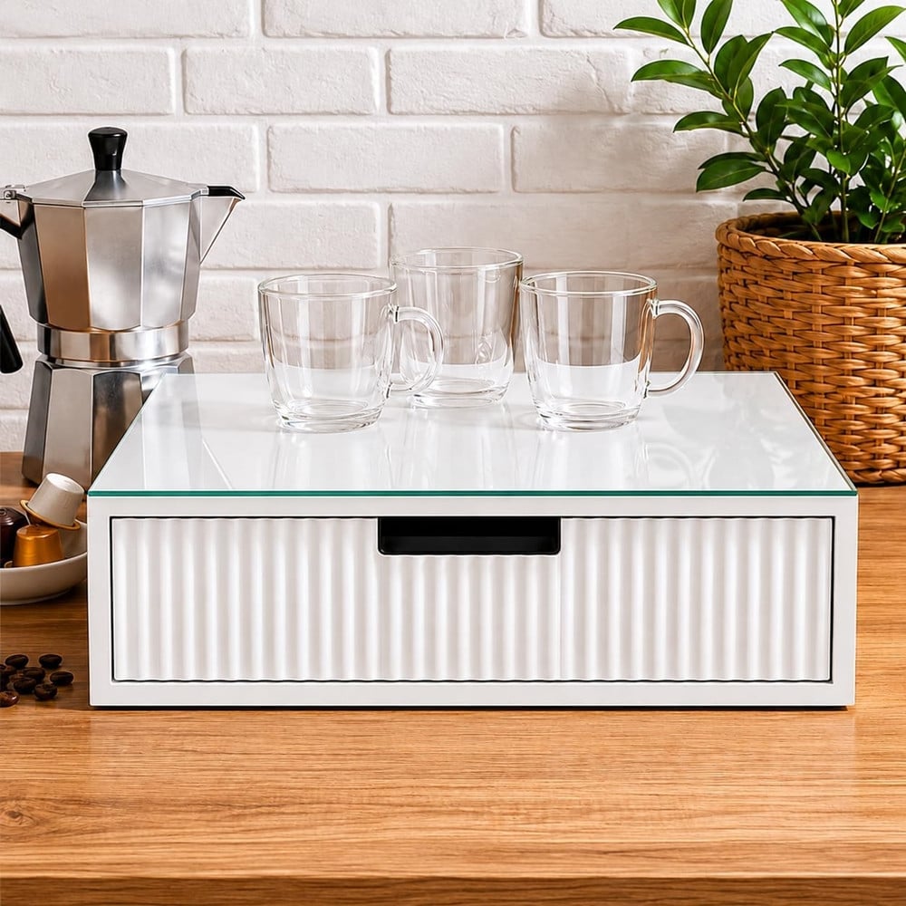 ORGANIZER PORTA CAPSULE CIALDE BIANCO TOP VETRO BIANCO DIVISORI 749607
