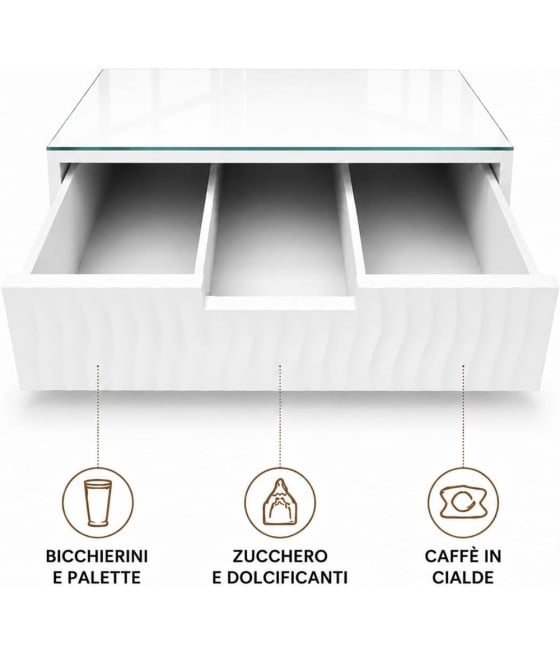 CASSETTO ORGANIZER PORTA CAPSULE CIALDE BIANCO TOP VETRO BIANCO 749669