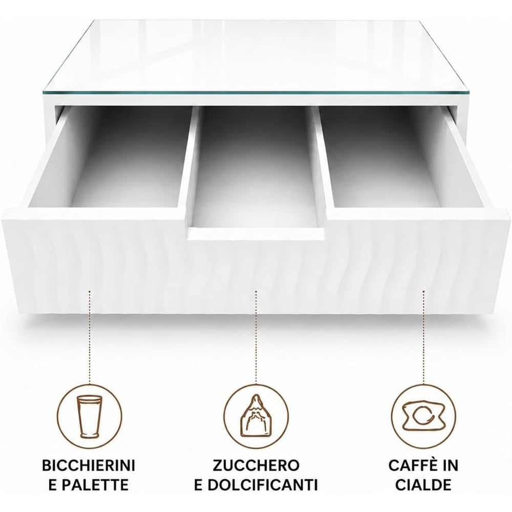 CASSETTO ORGANIZER PORTA CAPSULE CIALDE BIANCO TOP VETRO BIANCO 749669
