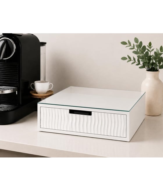 CASSETTO ORGANIZER PORTA CAPSULE CIALDE BIANCO TOP VETRO BIANCO 749669