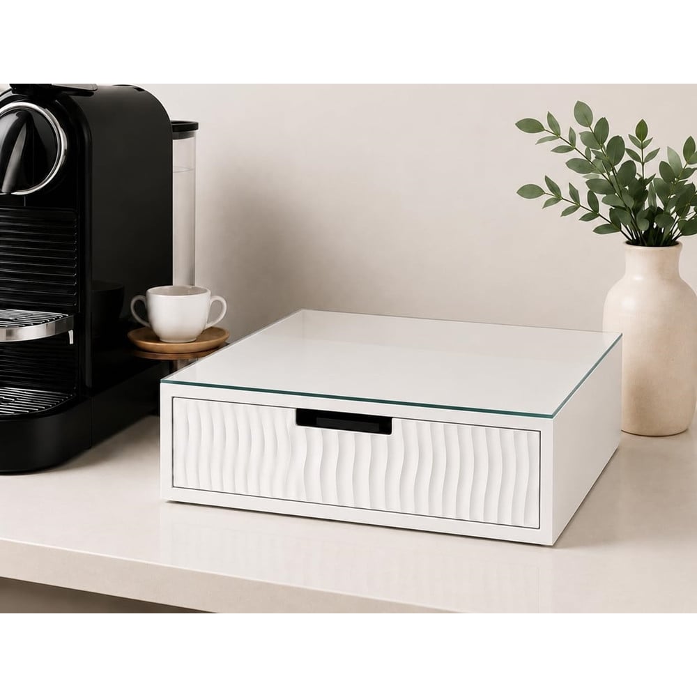 CASSETTO ORGANIZER PORTA CAPSULE CIALDE BIANCO TOP VETRO BIANCO 749669