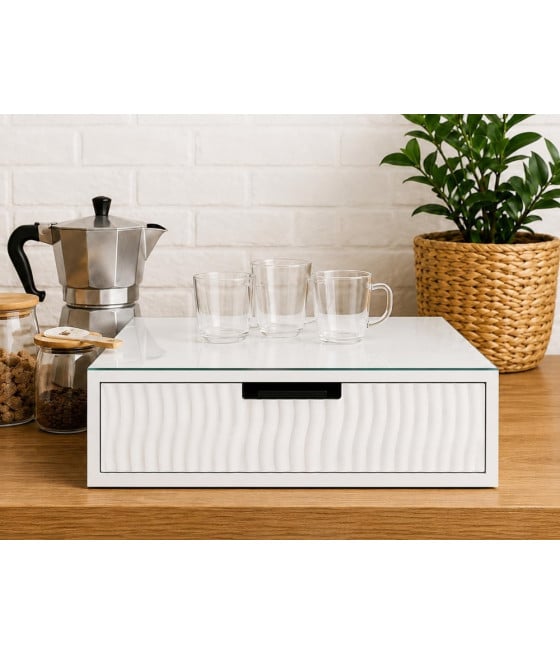 CASSETTO ORGANIZER PORTA CAPSULE CIALDE BIANCO TOP VETRO BIANCO 749669