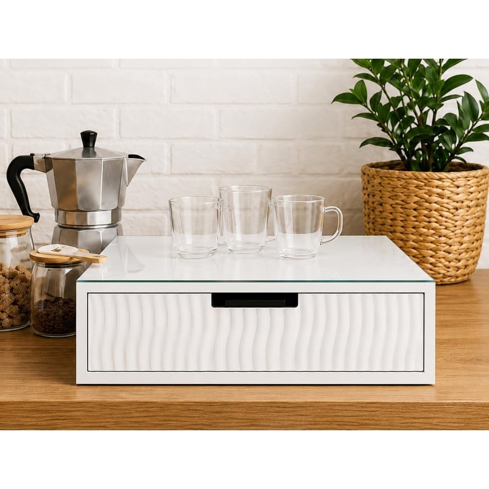 CASSETTO ORGANIZER PORTA CAPSULE CIALDE BIANCO TOP VETRO BIANCO 749669