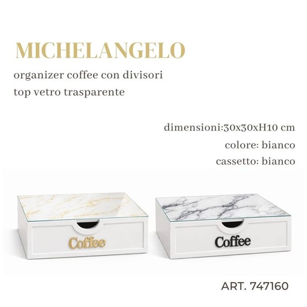ORGANIZER PORTA CAPSULE CIALDE COFFEE TOP VETRO TRASPARENTE MARMO 747160