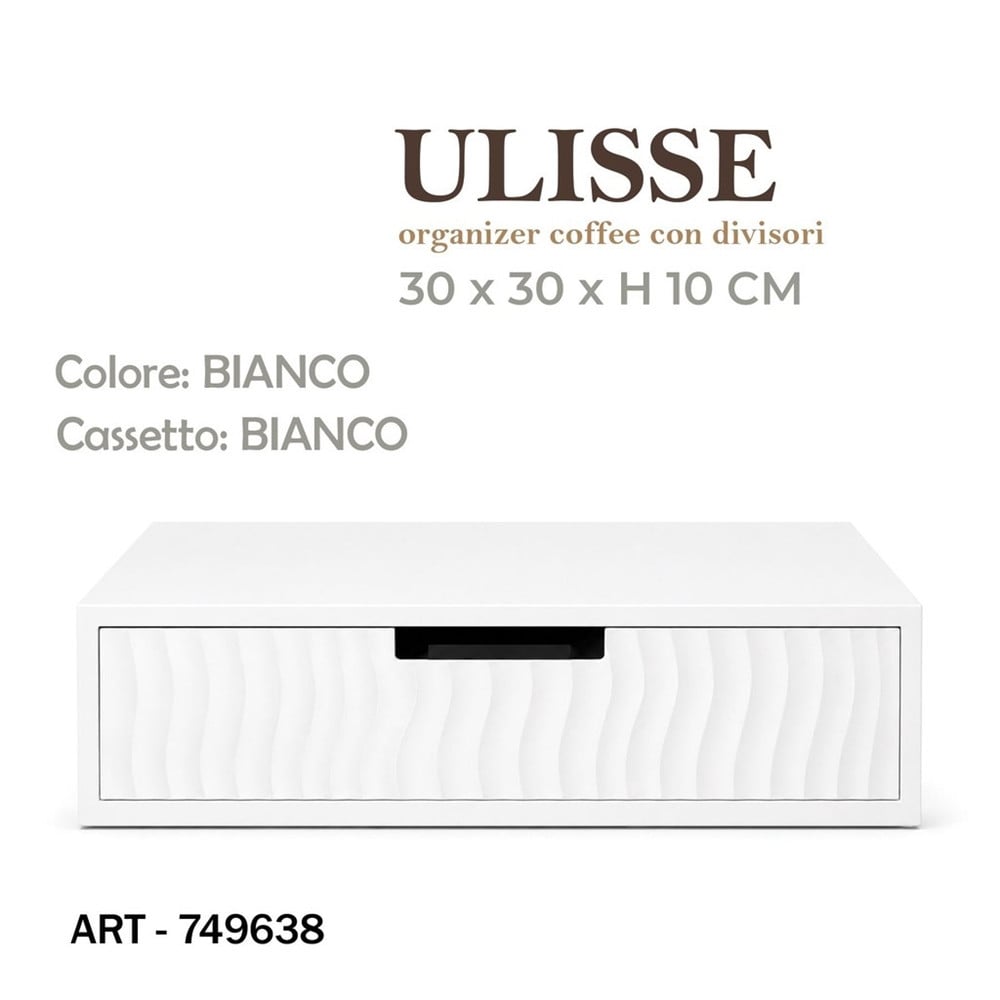 CASSETTO ORGANIZER PORTA CAPSULE CIALDE CAFFÈ BIANCO DESIGN ONDE 749638