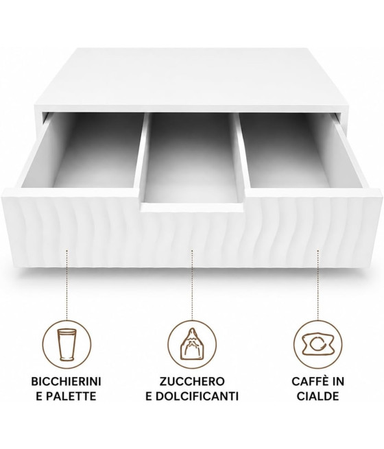 CASSETTO ORGANIZER PORTA CAPSULE CIALDE CAFFÈ BIANCO DESIGN ONDE 749638