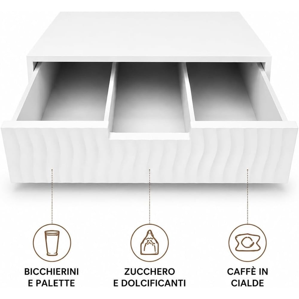 CASSETTO ORGANIZER PORTA CAPSULE CIALDE CAFFÈ BIANCO DESIGN ONDE 749638