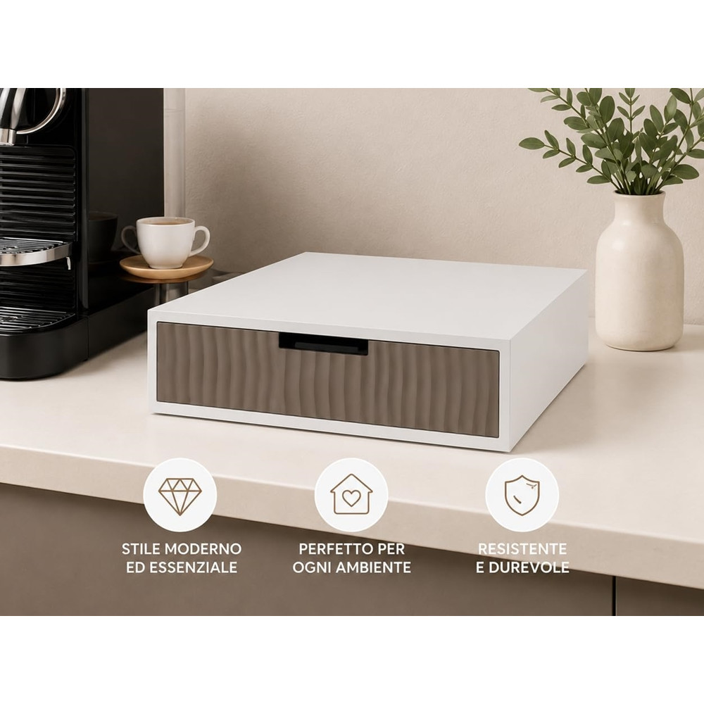 CASSETTO ORGANIZER PORTA CAPSULE CIALDE CAFFÈ TORTORA DESIGN ONDE 749621