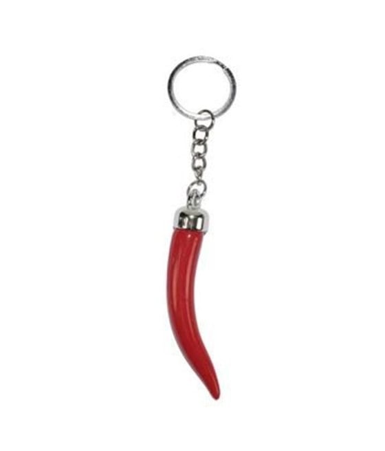 12PZ PORTACHIAVI FORMA CORNO ROSSO 6.5CM PORTAFORTUNA BOMBONIERA 489437