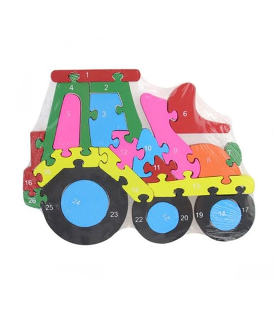 PUZZLE LEGNO GIOCO EDUCATIVO NUMERI LETTERE BAMBINI FORMA TRATTORE 52262