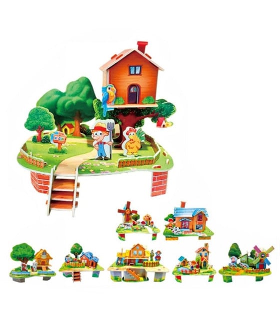 KIT 16PZ PUZZLE 3D FORMA CASA FATTORIA PER BAMBINI FAI DA TE 32394