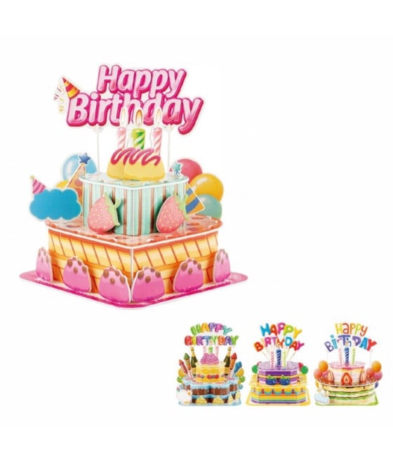 12 PZ PUZZLE 3D FORMA TORTA DI COMPLEANNO PER BAMBINI COSTRUZIONE 32398