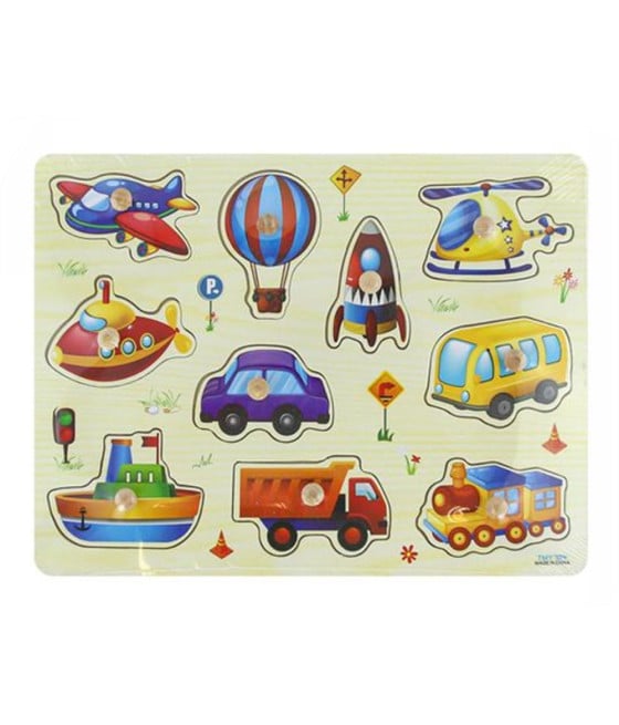 PUZZLE A INCASTRO TEMA MEZZI TRASPORTO GIOCO LEGNO BAMBINI CON POMELLI