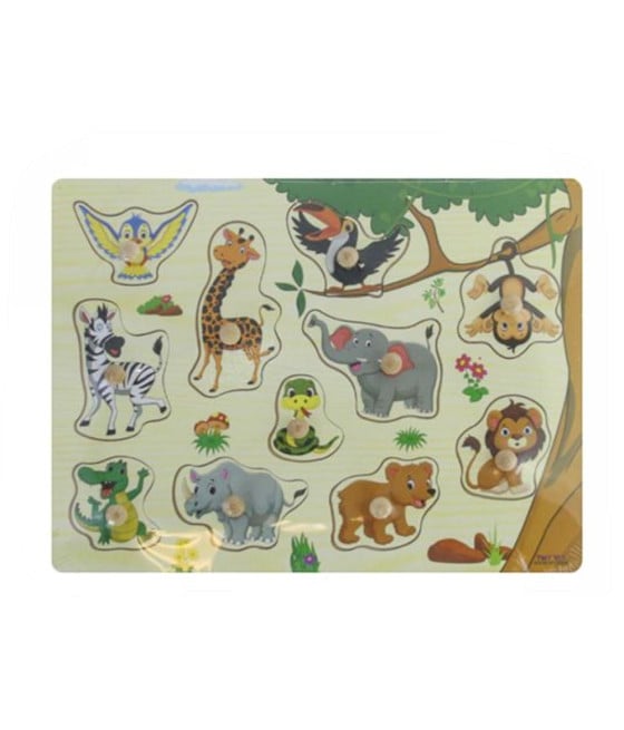 PUZZLE INCASTRO TEMA ANIMALI GIOCO LEGNO PER BAMBINI CON POMELLI 07536
