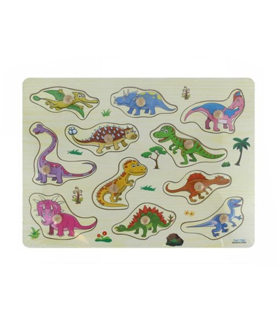 PUZZLE A INCASTRO TEMA DINOSAURO GIOCO LEGNO BAMBINI CON POMELLI 07539