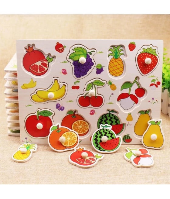 PUZZLE A INCASTRO TEMA FRUTTA GIOCO IN LEGNO BAMBINI CON POMELLI 52289