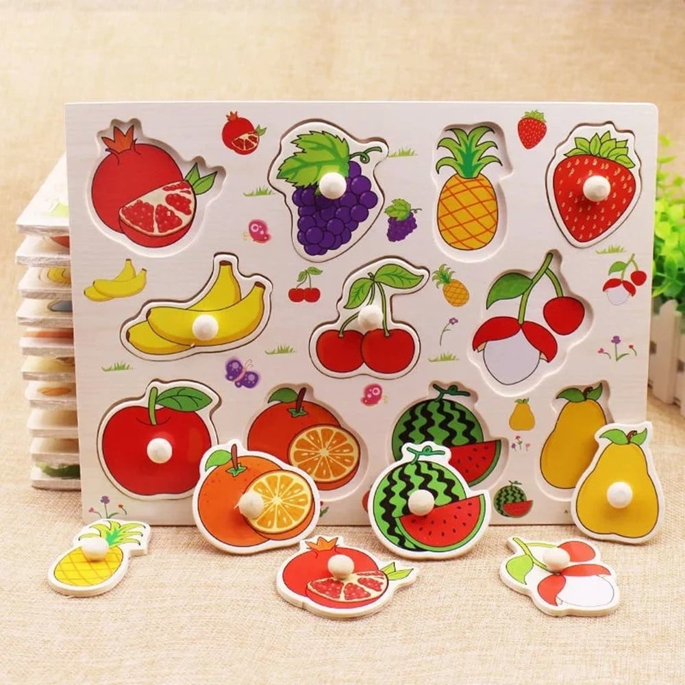 PUZZLE A INCASTRO TEMA FRUTTA GIOCO IN LEGNO BAMBINI CON POMELLI 52289