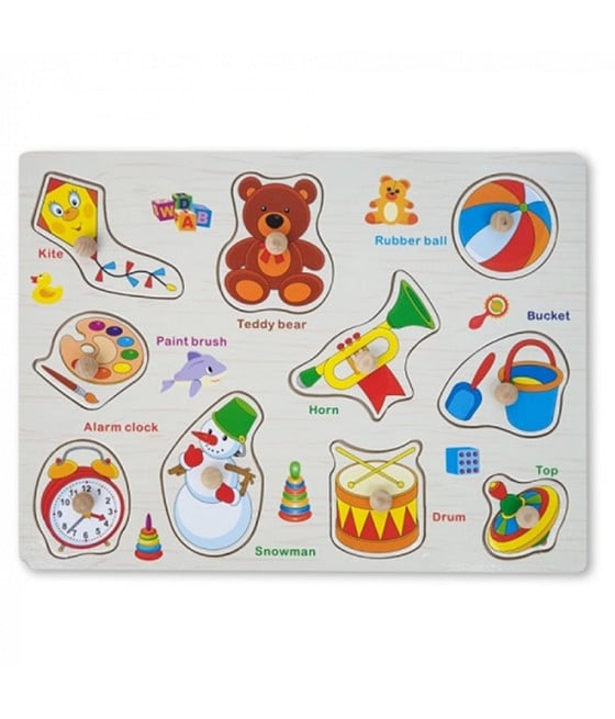 PUZZLE INCASTRO TEMA OGGETTI GIOCO IN LEGNO BAMBINI CON POMELLI 53754
