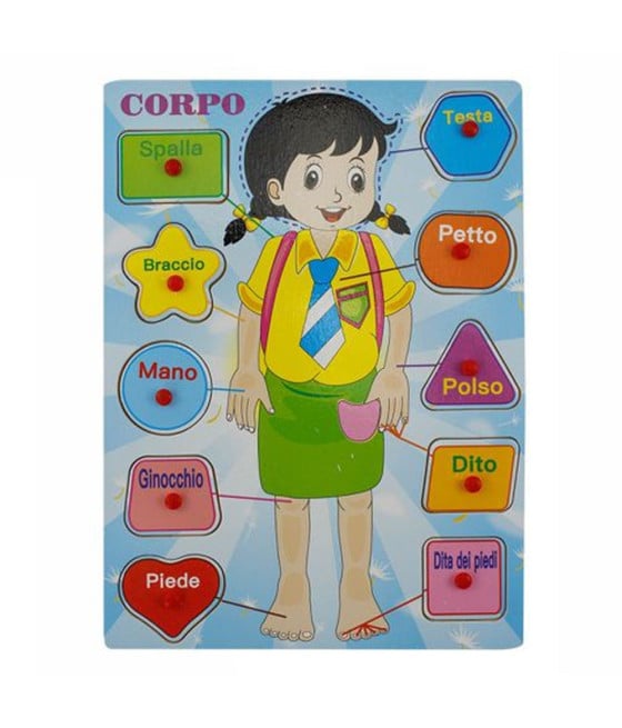 PUZZLE A INCASTRO TEMA CORPO FEMMINILE GIOCO LEGNO BAMBINI CON POMELLI