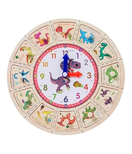 OROLOGIO PUZZLE LEGNO GIOCO TESSERE INCASTRO DINOSAURI CON POMELLI 53766