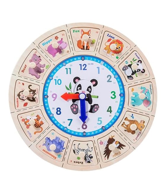 OROLOGIO PUZZLE IN LEGNO GIOCO TESSERE INCASTRO ANIMALI POMELLI 53768