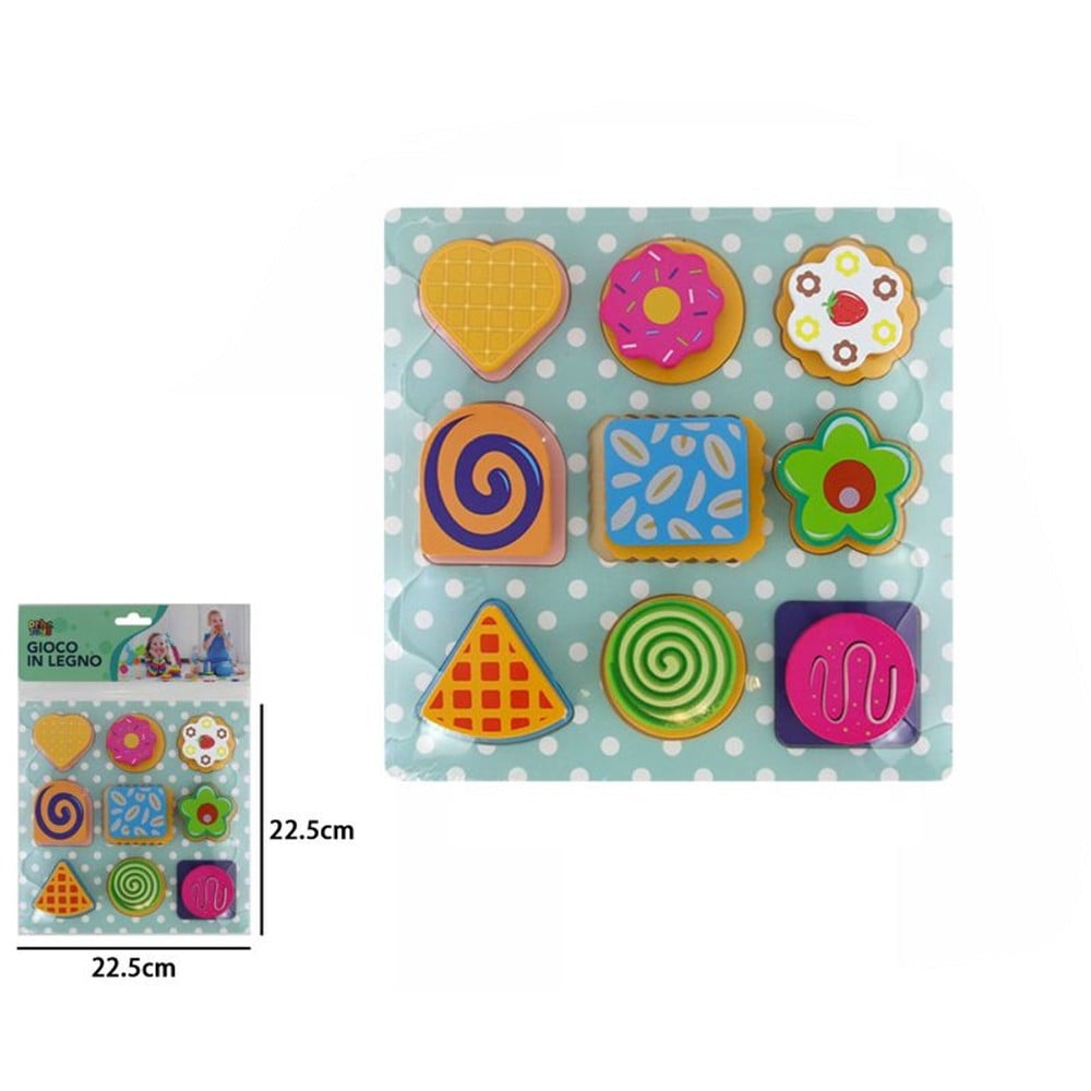 GIOCO ABBINAMENTO SMISTAMENTO FORME LEGNO FORMA DOLCI BISCOTTI BAMBINI